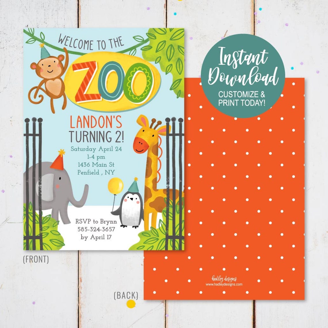 Zoo Invitation Download Zoo Invitation Instant Download Zoo - Etsy