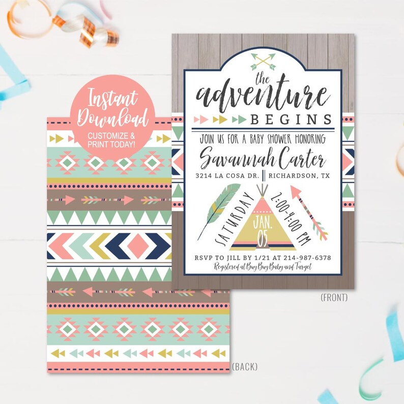 Aztec Adventure Girl Printable Baby Shower Invitation - Etsy