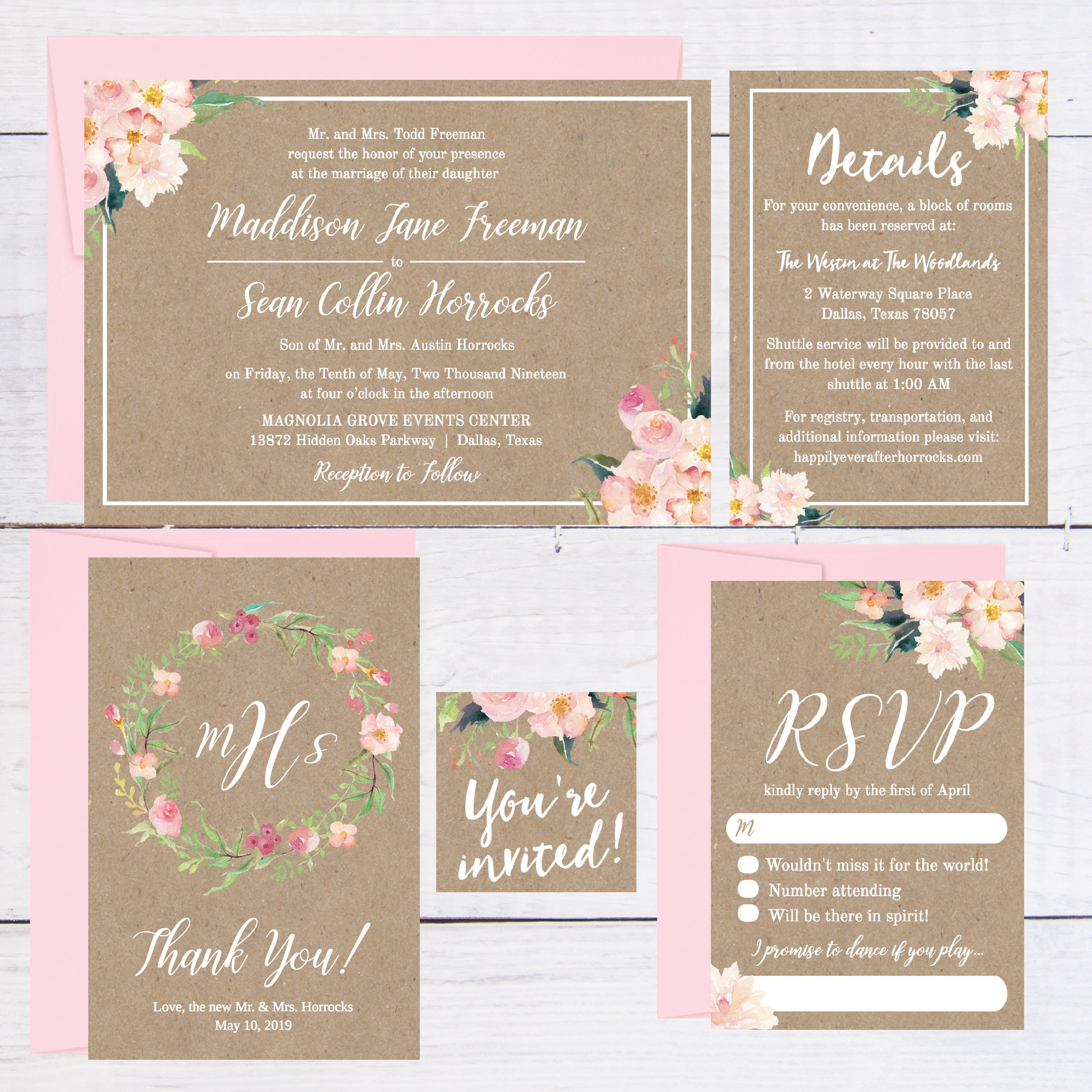 Kraft Wedding Invitation Template Rustic Wedding Invites | Etsy
