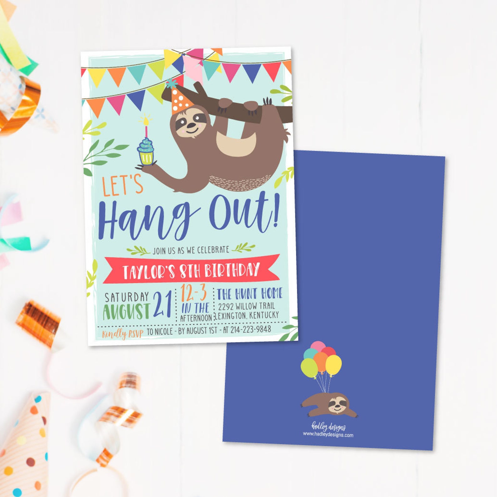 Sloth Kids Party Invitation Template Kids Birthday Invites | Etsy