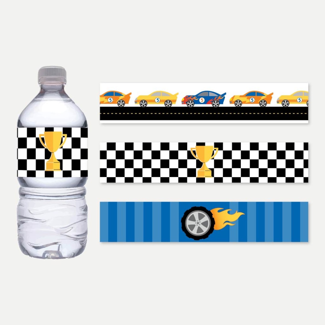 Race Car Water Bottle Labels Template, Checkered Flag Water Bottle ...