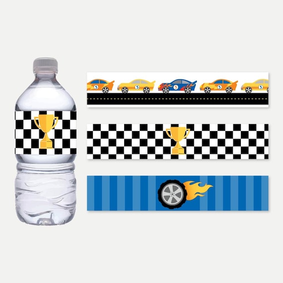 Race Car Water Bottle Labels Template Checkered Flag Water | Etsy