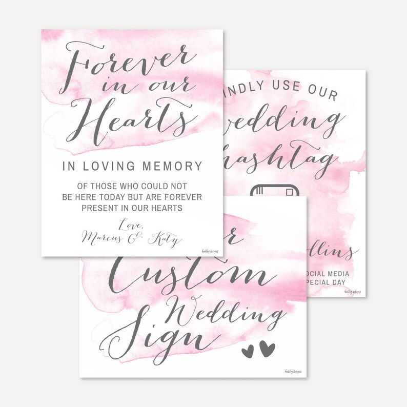 Pink Watercolor Splash Wedding Signs Set - Seating Chart,drinks Menu ...