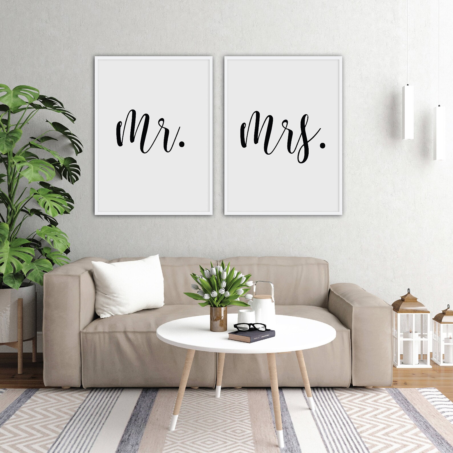 Mr. and Mrs. Printable Sign Set, Minimalist Rustic Wall Art, Love ...