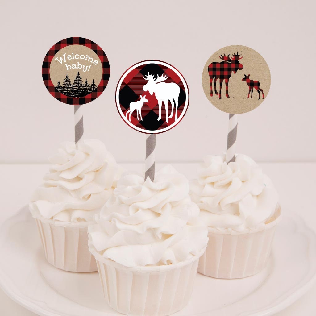 Lumberjack Baby Shower Cupcake Toppers Template Baby Shower | Etsy