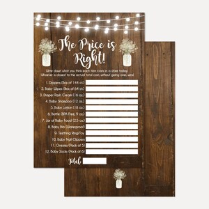 Rustic Wood Babys Breath The Price Is Right Baby Shower Game Printable, The Price Is Right Girl Baby Shower, The Price is Right Game