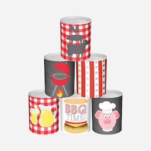 Garten BBQ Can Toss Spiel Ausdrucke, Karneval Toss Spiel Vorlage, Wurf Ring Bag Toss Wrap Aufkleber, Volkstrauertag Spiele, Grillparty Label