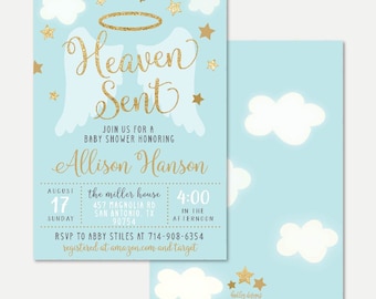 Angel Boy Baby Shower Invitation Template - Affordable Baby Shower Invite, Editable Invitations, Editable PDF, Hadley Designs