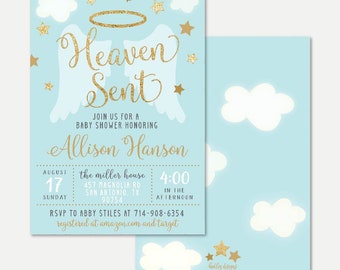 Angel Boy Baby Shower Invitation Template - Affordable Baby Shower Invite, Editable Invitations, Editable PDF, Hadley Designs