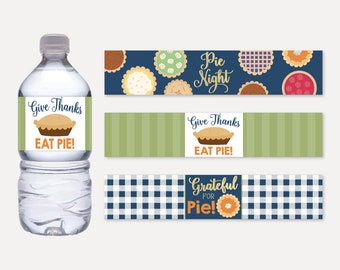 Pie Night Bottle Label Printable, Thanksgiving Pie Competition Water Bottle Wrappers, Friendsgiving Pie Party Soda & Juice Label Template