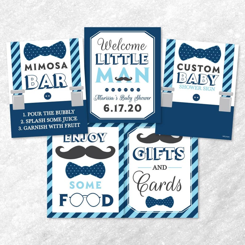Sign Printable Baby Shower Sign Package Matching Baby Shower Signs Baby Shower Sign Little Man White Blue Baby Shower Sign Bundle
