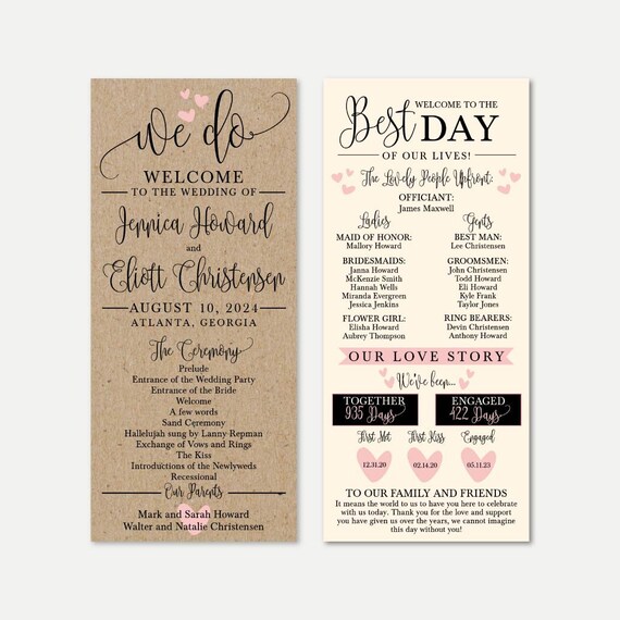 We Do Kraft Wedding Program Template Programs Designs Etsy