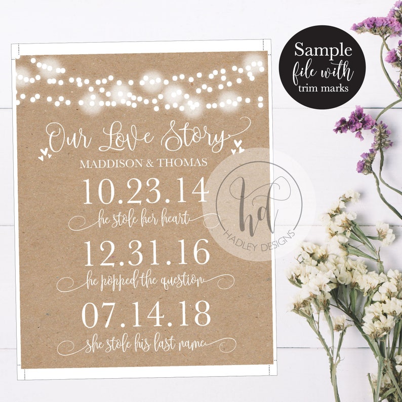 Our Love Story Kraft Wedding Sign, Rustic Love Story Timeline Wedding Decor Print, Love Story Dates Sign, DIY Editable PDF Instant Download image 2