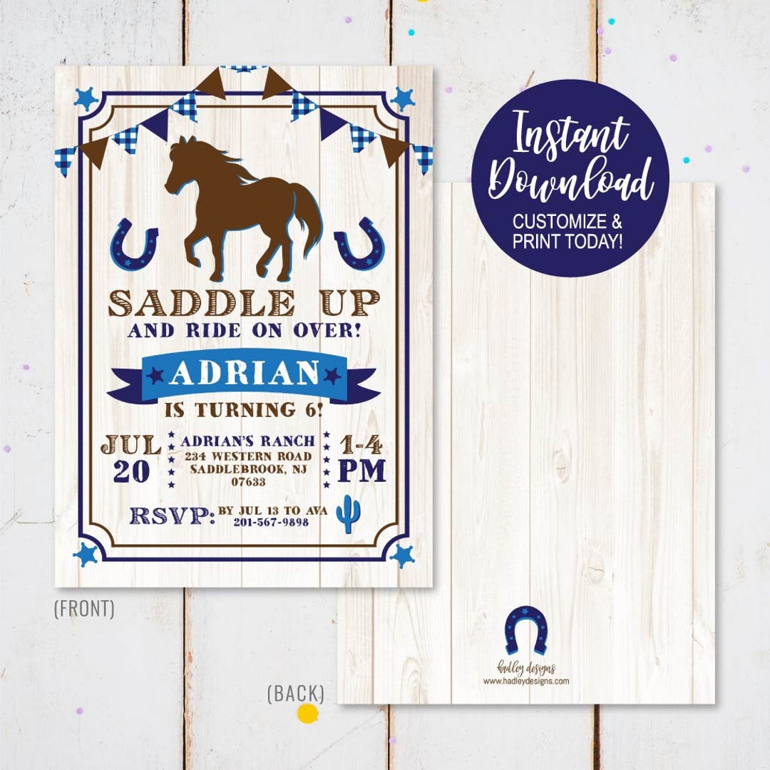 Horse Boy Birthday Invitation Instant Download, Boy Birthday Invitation ...