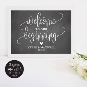 Chalkboard Welcome To Our Beginning Editable Wedding Sign, Rustic Printable Wedding Decor, Calligraphy Sign, DIY Instant Download Template