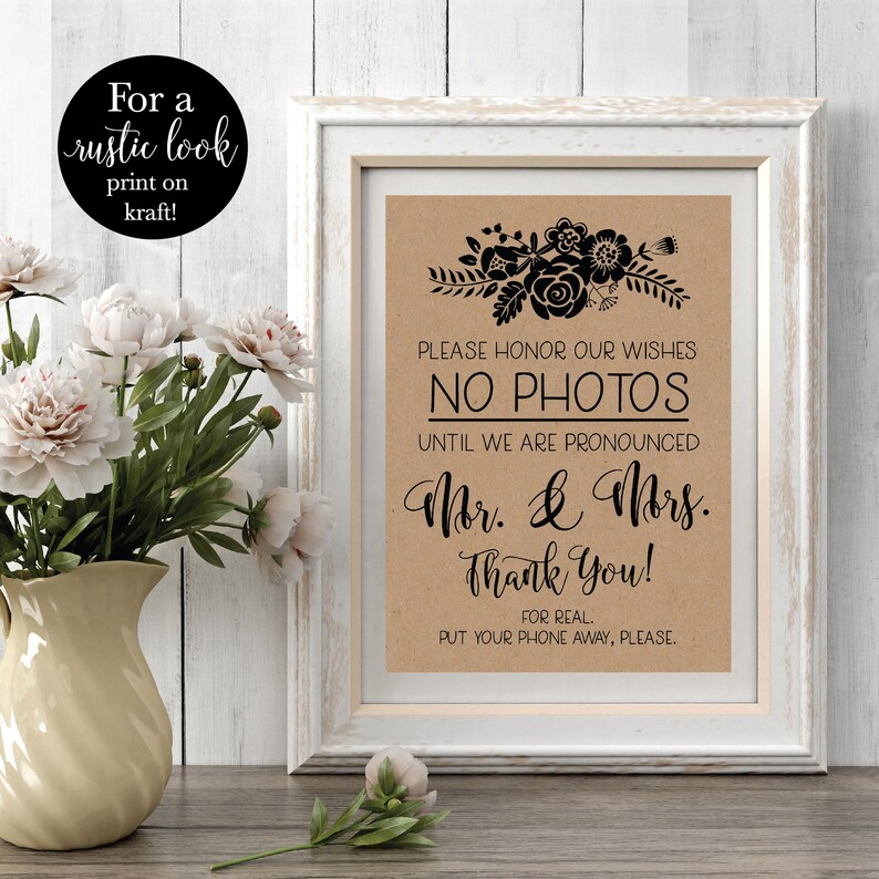 Please No Photos Wedding Sign, Printable Rustic No Cell Phone Ceremony Signage, No Camera Devices Decor, DIY Instant Download Template image 2