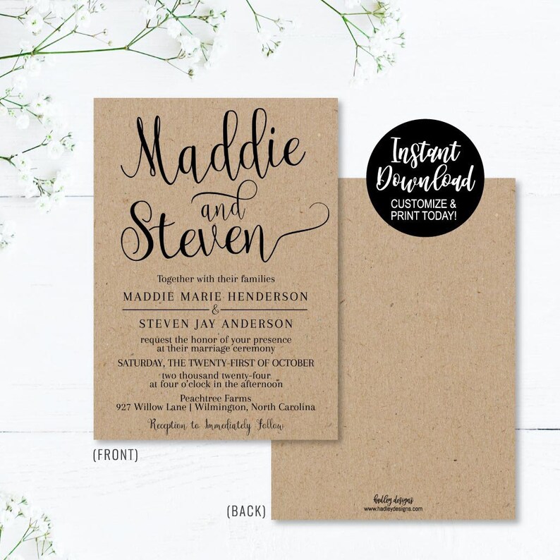 Custom Wedding Invitation Templates Affordable Wedding Etsy