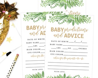 Greenery Baby Prediction Game, Baby Advice Cards, Baby Shower Prediction Cards, Baby Gender Prediction, Baby Shower Predictions & Advice