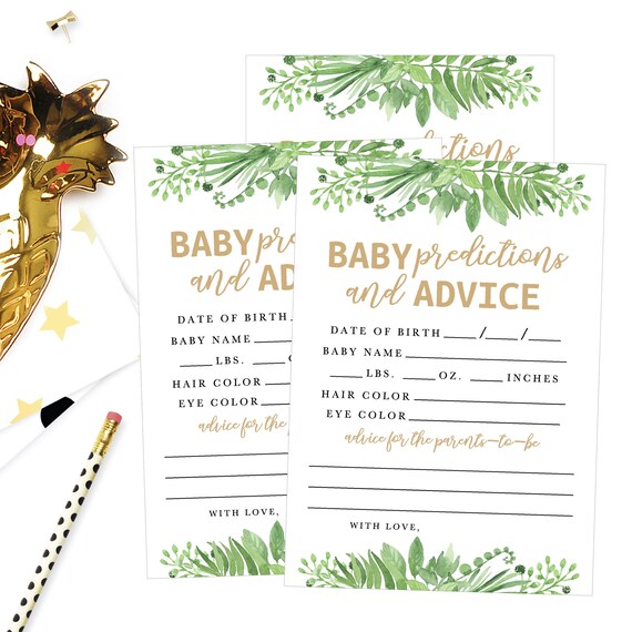 Greenery Baby Prediction Game Baby Advice Cards Baby Shower Prediction Cards Baby Gender Prediction Baby Shower Predictions Advice - 