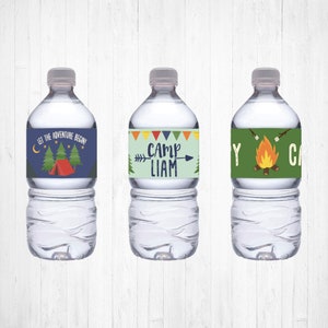 Camping Kids Party Bottle Label Template - Water Bottle Wraps, Party ...