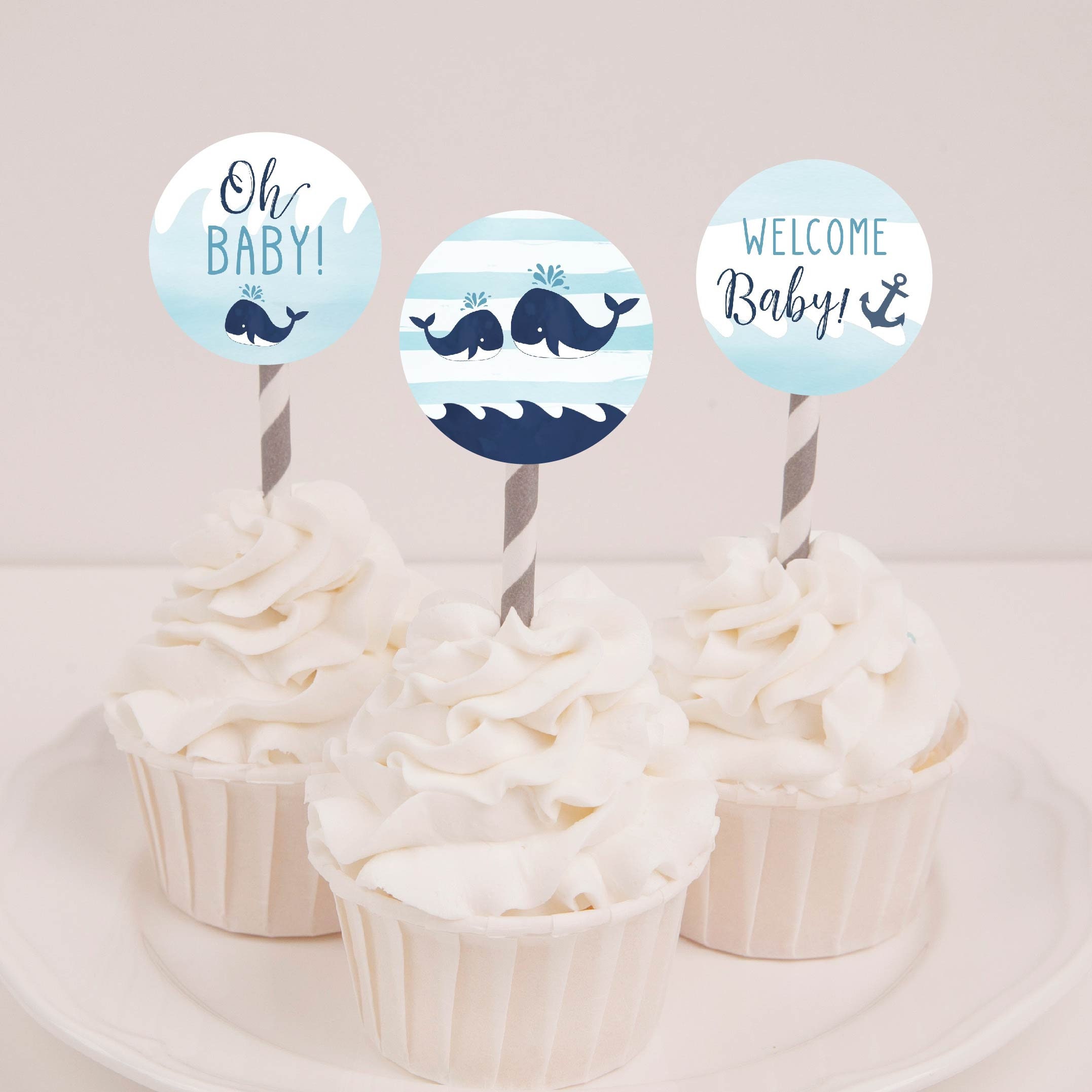 Whale Nautical Baby Shower Cupcake Toppers Template baby Etsy