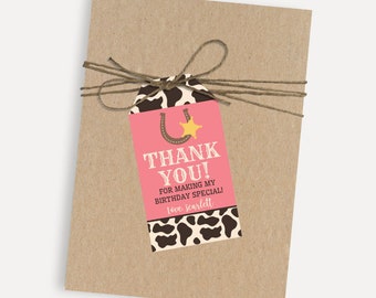 Cowgirl Kids Party Thank You Favor Tags Template - Custom Gift Tag, Personalized Favor Tags, Printable Favor Tags, Birthday Favor Tag