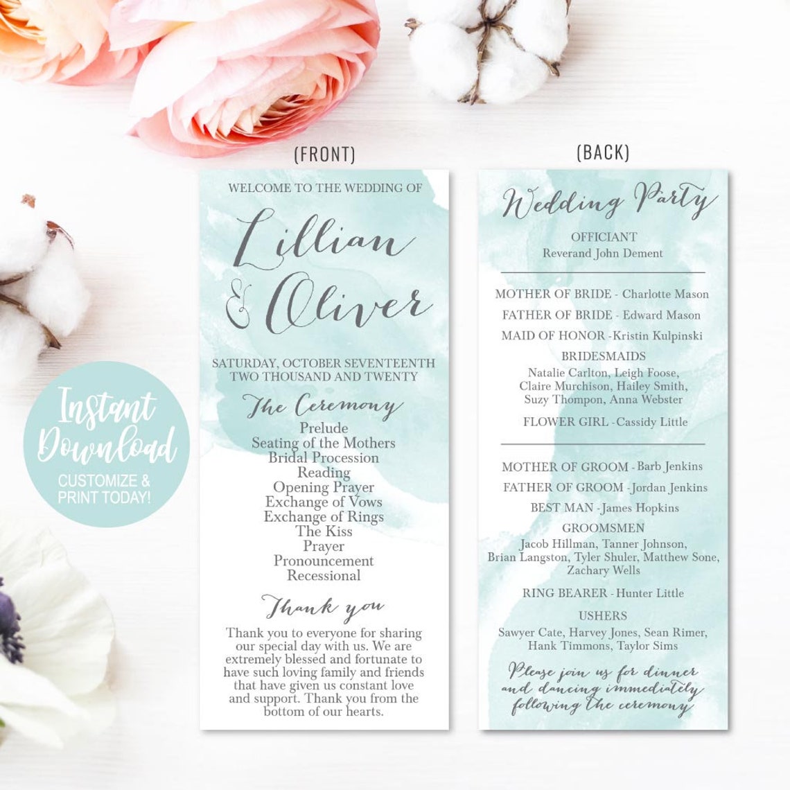 Wedding Program Thank You Template Wedding Program Ideas Etsy