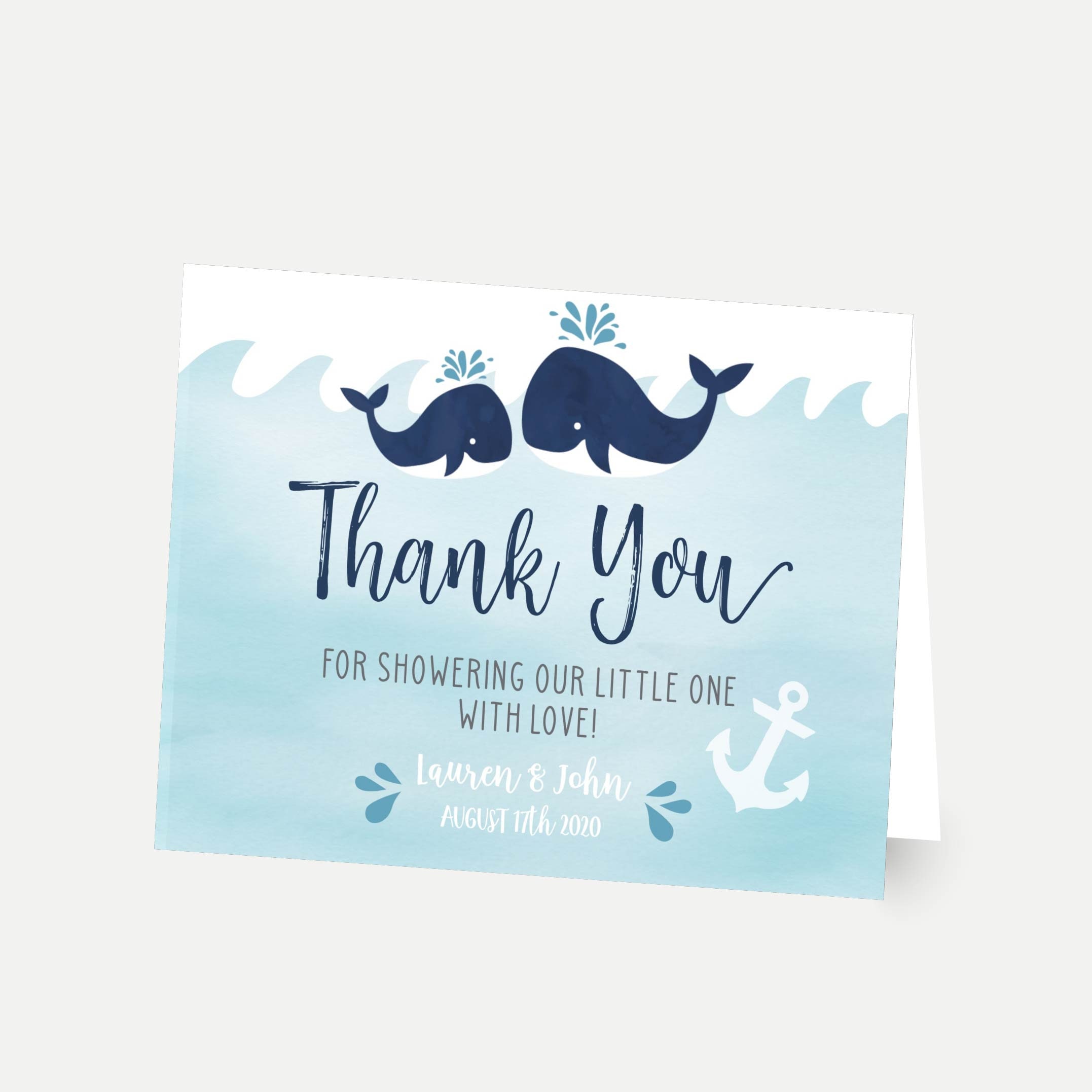 Whale Nautical Baby Shower Thank You Card Template - DIY Thank You Card  Template, Thank You Card Photo, Editable Thank Card Template Pertaining To Template For Baby Shower Thank You Cards