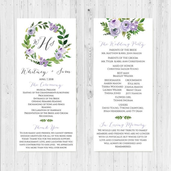 Diy Printable Wedding Programs Templates Wedding Program Etsy