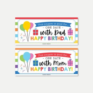 Printable Birthday Date Coupon, Editable Birthday Present,  Downloadable Voucher Template, Personalized Gift for Boys Girls Toddlers & Kids