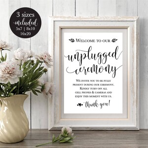 Unplugged Ceremony Wedding Sign, Rustic No Camera Sign, Please Turn Off Cell Phone Printable Signage Decor, DIY Instant Download Template image 1