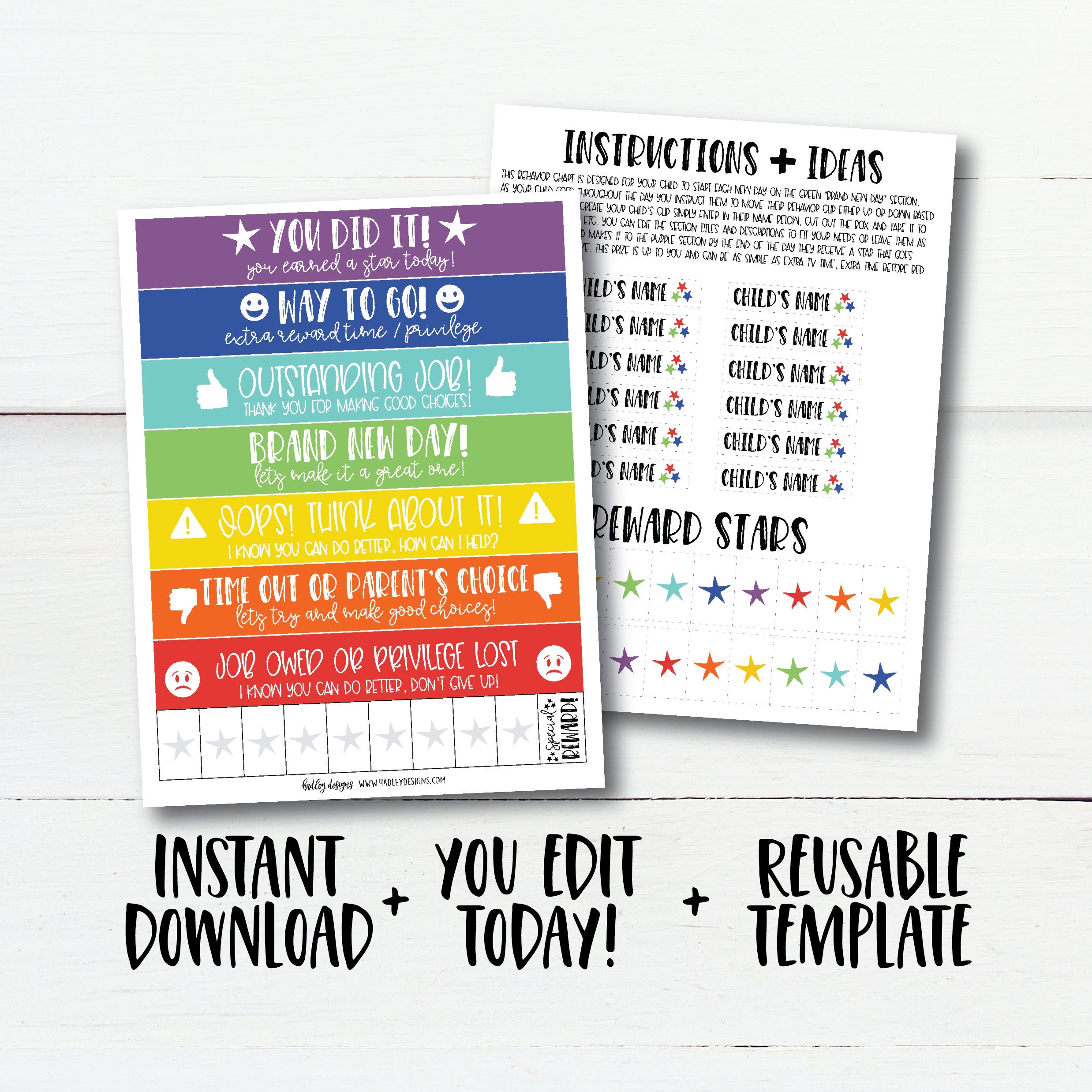 Behavior Chart Printable Behavior Chart for 5 Year Old Kids - Etsy
