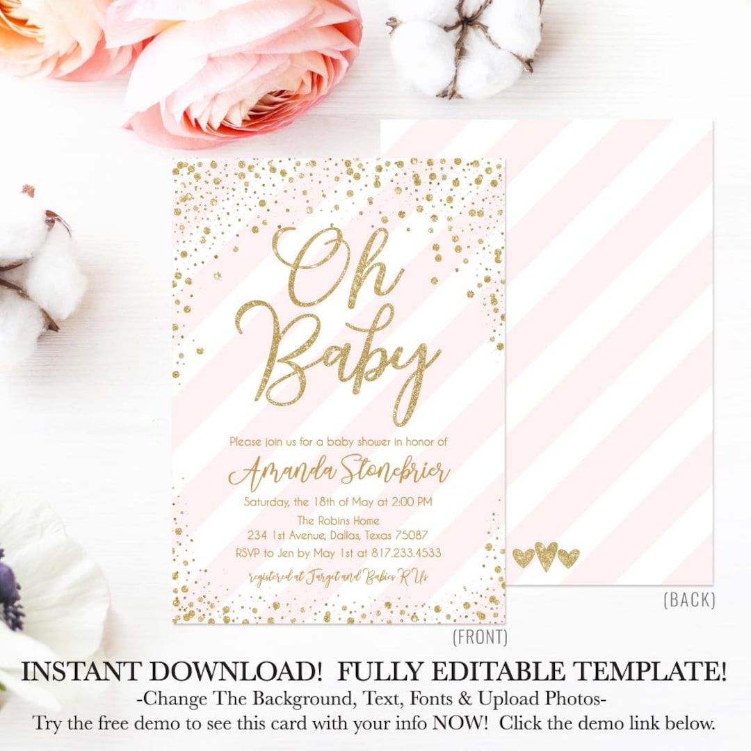 Printable Girl Baby Shower Invitation, Instant Download Baby Shower ...