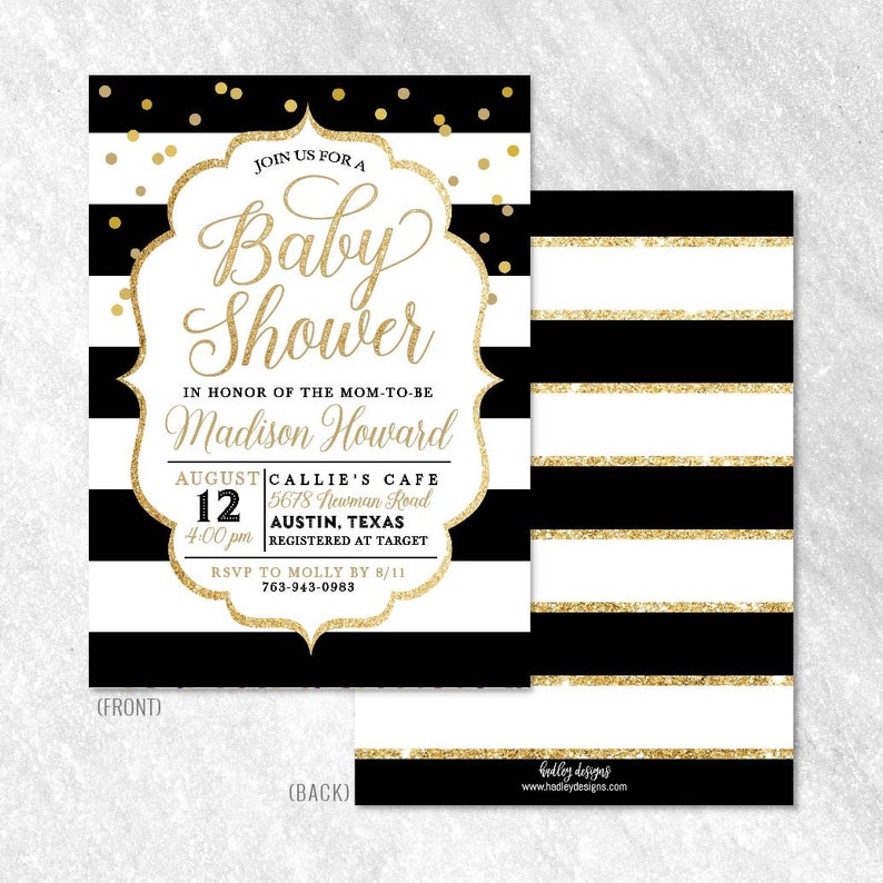 Black and Gold Baby Shower Invitation Template Affordable Etsy