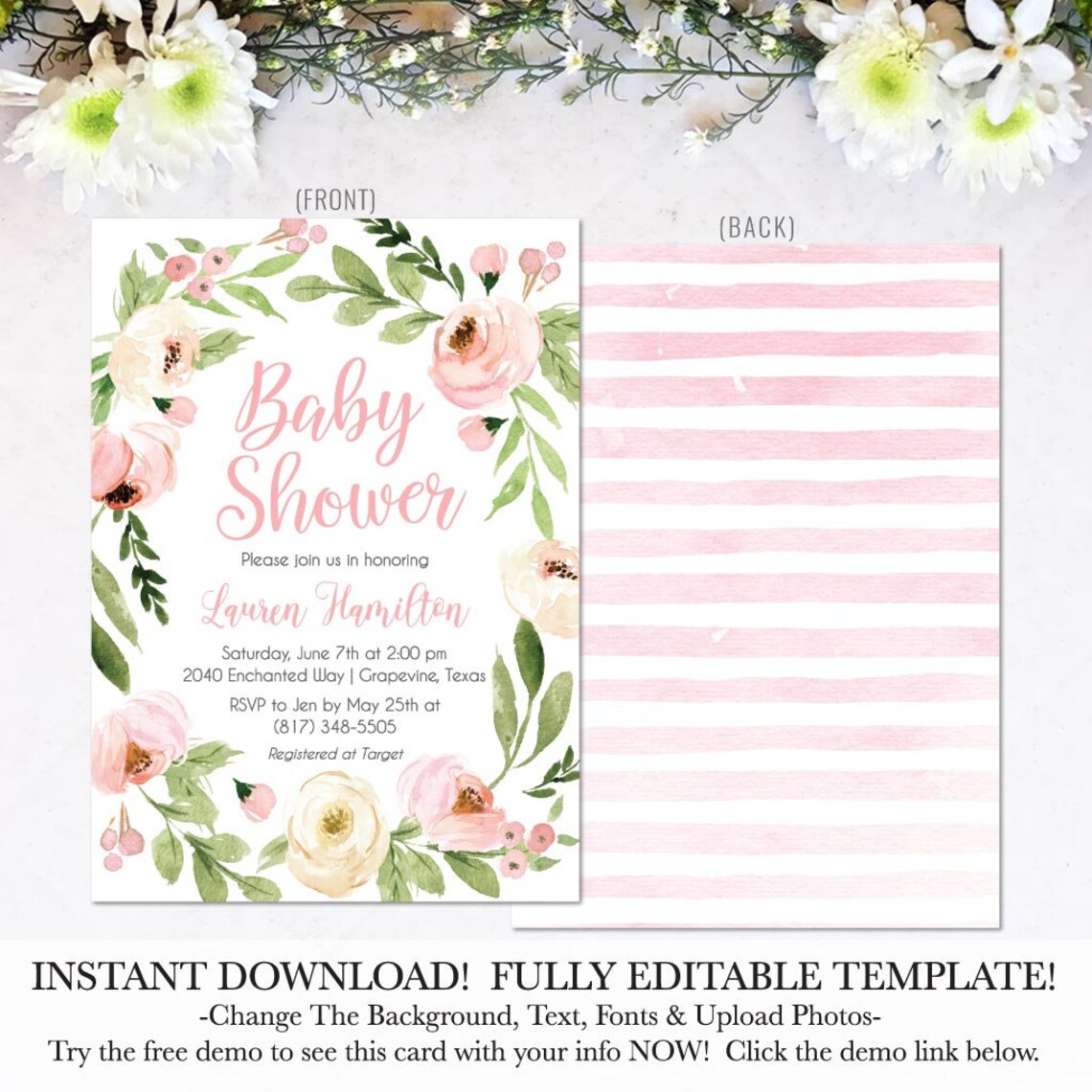 Printable Girl Baby Shower Invitation Instant Download Baby - Etsy