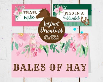 Birthday Food Tent Cards, Party Decorations, Horse Party Ideas, Horse Birthday Ideas, Instant Download Instant Access, Stationery