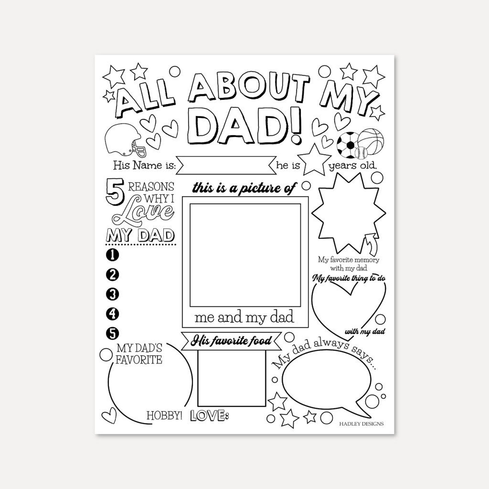 Printable All About Dad Fill In Template Kids Gift For Etsy