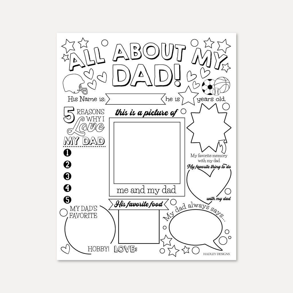 Printable All About Dad Fill in Template Kids Gift pic