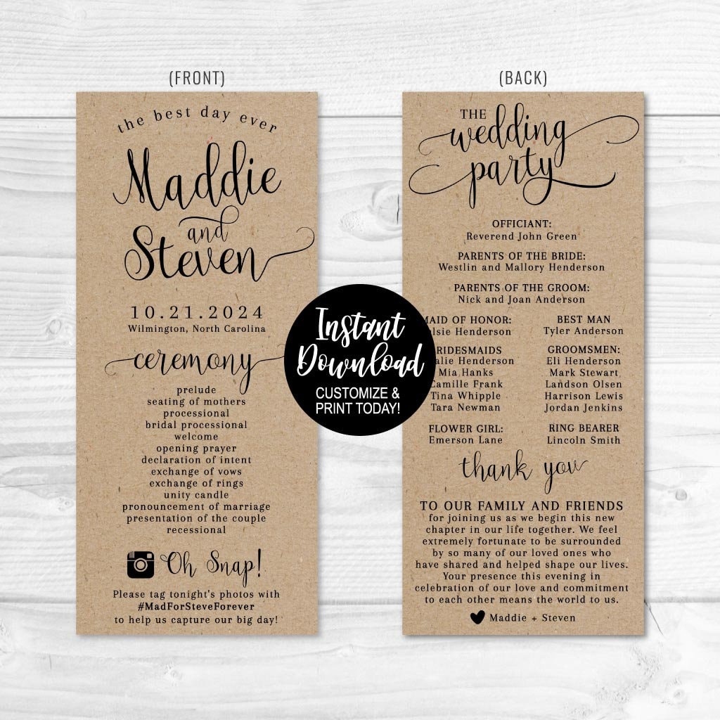 Wedding program thank you template wedding program ideas