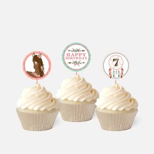 Horse Kids Party Cupcake Topper Template - Name Cupcake Toppers, Printable Cupcake Topper Birthday, Custom Cupcake Toppers Editable, Digital