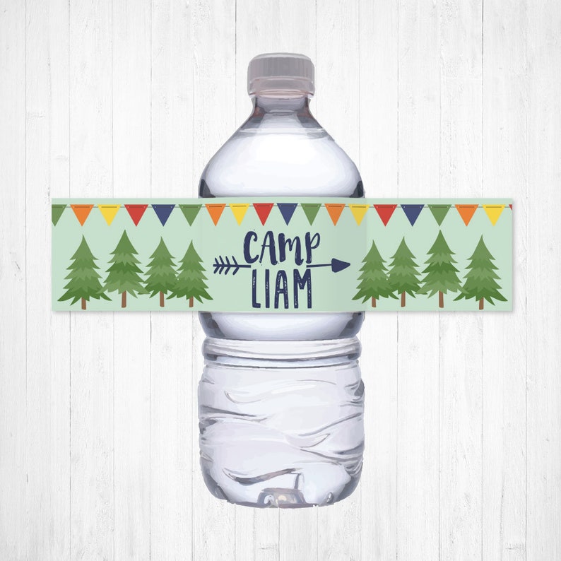 Camping Kids Party Bottle Label Template Water Bottle Wraps - Etsy