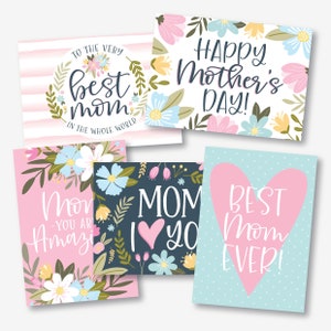 Tarjetas del Día de la Madre, Paquete de cartas, Tarjeta imprimible, Plantilla de tarjeta, Tarjetas florales, Tarjeta rosa, Tarjetas editables, Juegos de cartas, Diseños Hadley, Papelería
