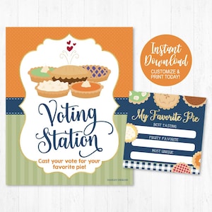 Pie Night Voting Station, Printable Pie Day Party Scorecard, Bake-Off Vote Cards Template, Ballot Slip Rating for your Pie Baking Contest