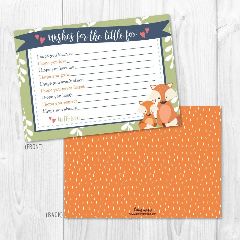 Fox Baby Shower Wishes Card Template Baby Well Wishes Well - Etsy