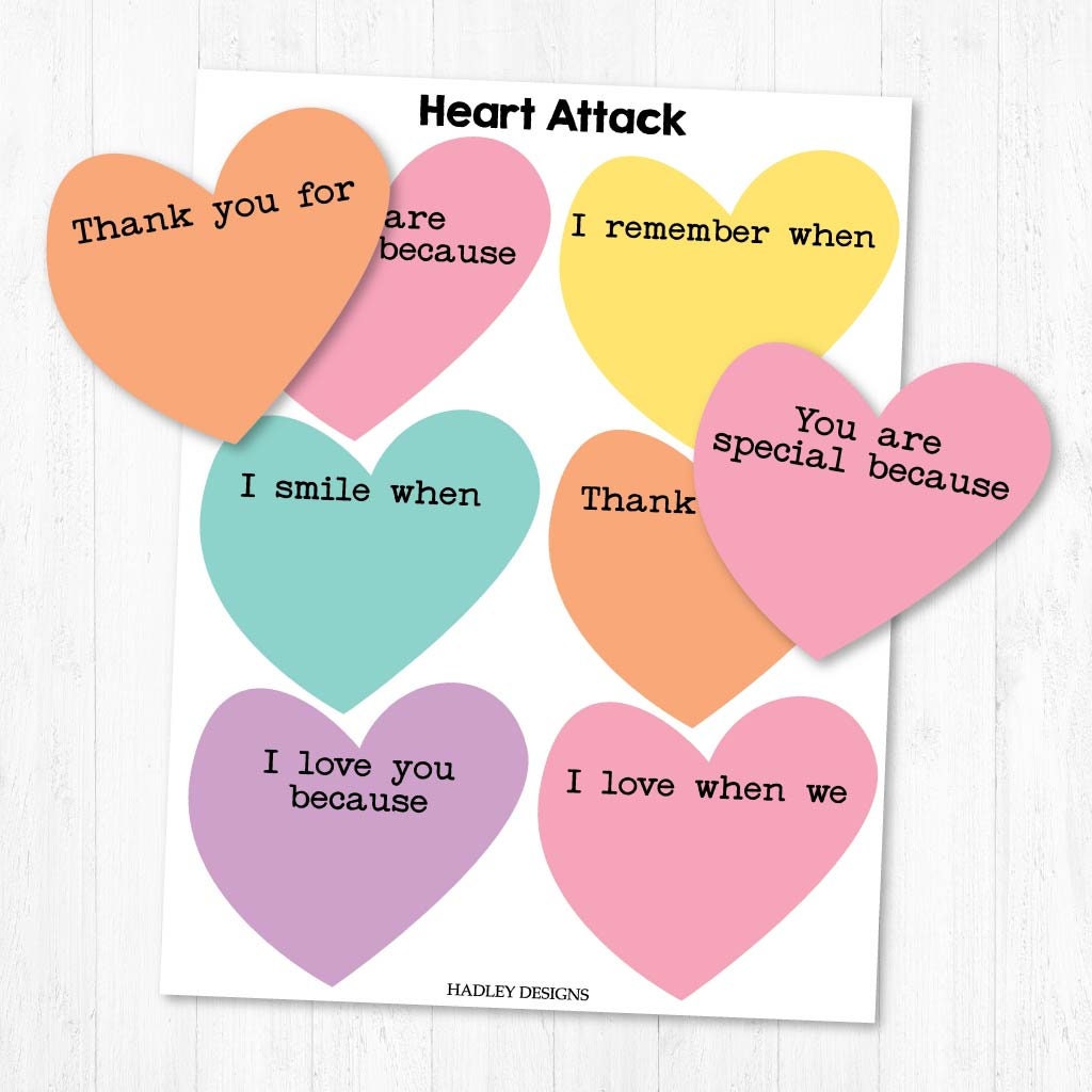 Free Conversation Heart Attack Printable - A girl and a glue gun