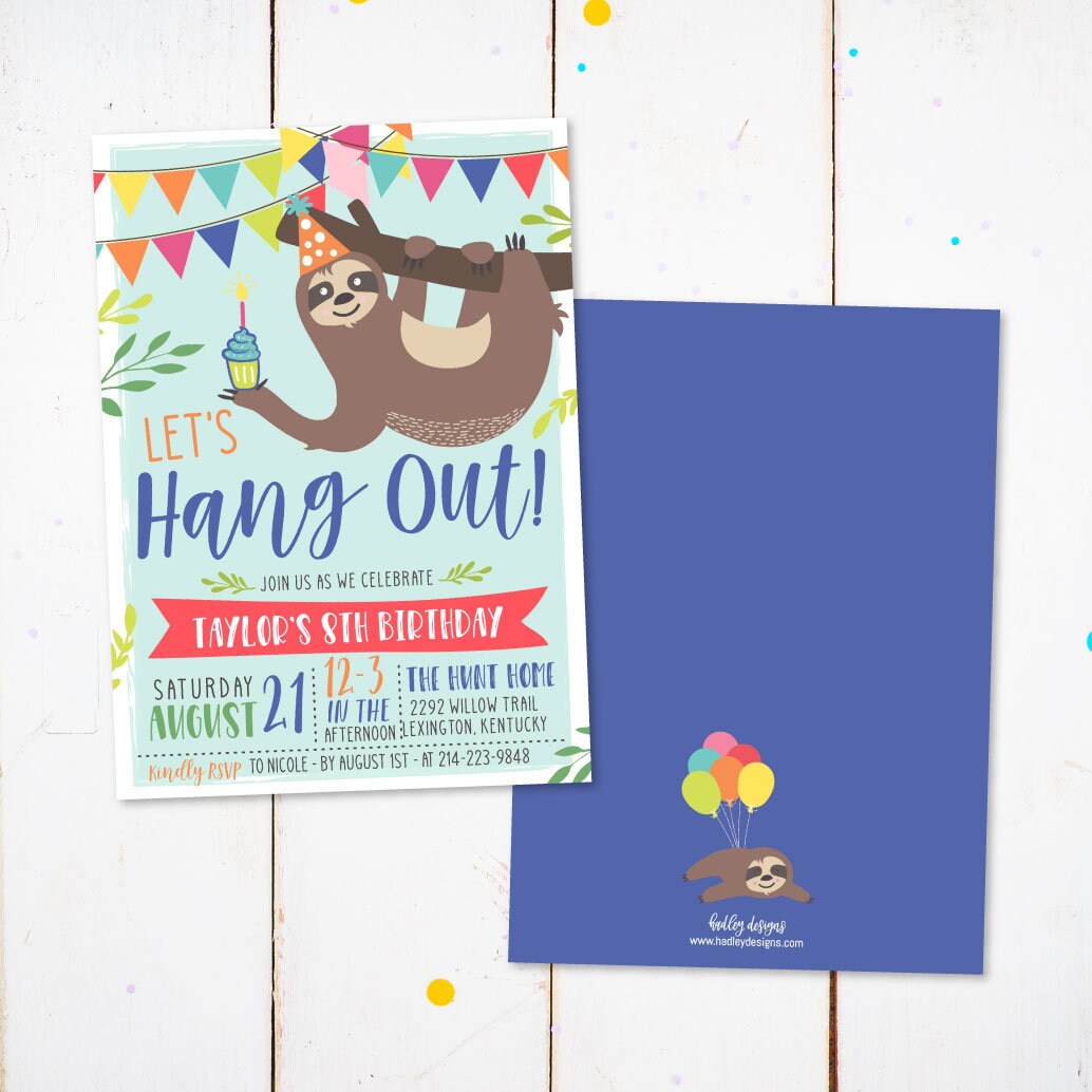 Sloth Kids Party Invitation Template Kids Birthday Invites | Etsy