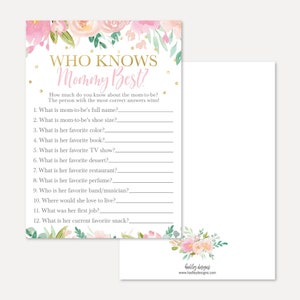 Rosa Pastell Blumen Babyparty Wer kennt Mama am besten? Spielvorlage - DIY Baby Shower, Instant Download Baby Shower Spiel, Hadley Designs