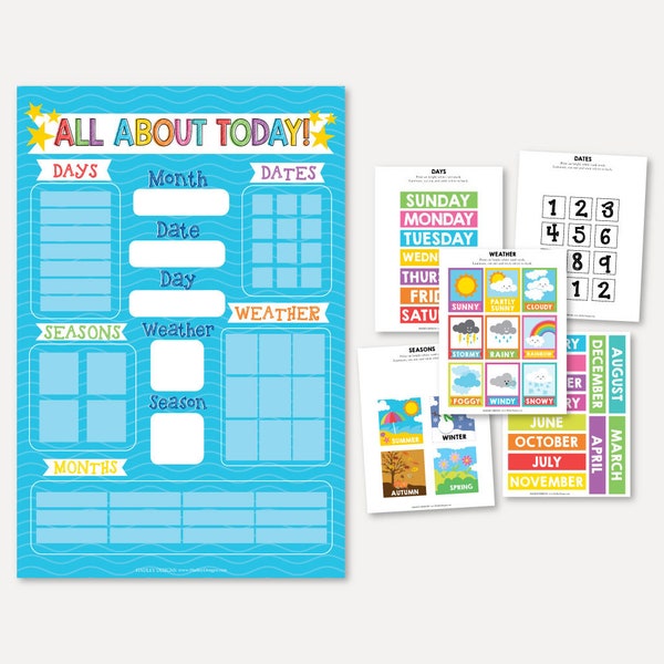 Morning Circle Time Board Template, Preschool Daily Calendar Learning Poster Template, Days Week Month Year Weather Seasons Chart for Kids