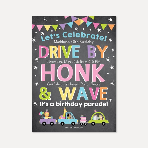 Drive By Birthday Party, Drive By Parade Invitation, Social Distancing Invitation, Quarantine Girls Birthday Party, Quarantine Birthday Gift