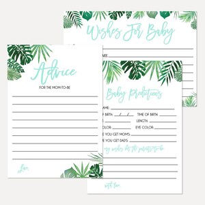 Pacchetto doccia per bambini tropicale Teal Baby Shower, pacchetto ricordo, carta di consigli, Oh Baby, set ricordo, auguri per il bambino, carta di previsione del bambino